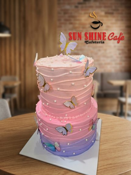 Two-Tiered Butterfly Ombre Cake