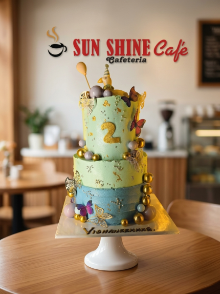 Custom Two-Tier Butterfly Theme Birthday Cake